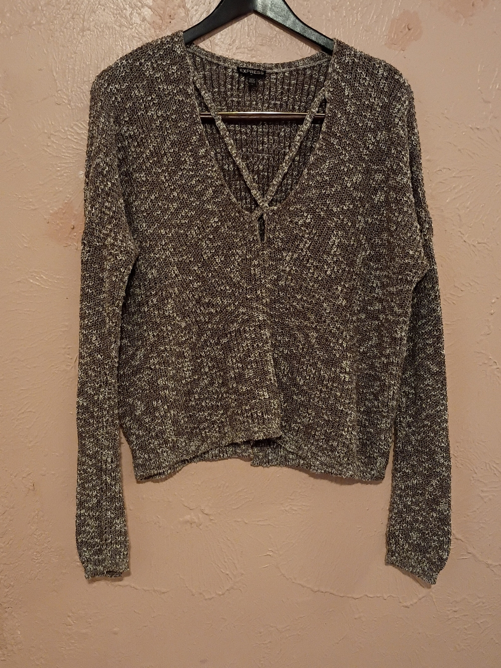 Express Marled Charcoal V-Neck Knit Sweater